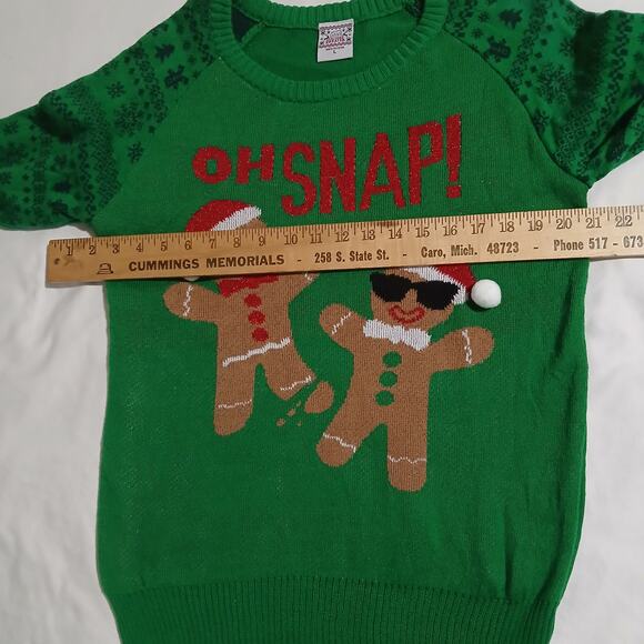 Ugly Christmas Sweater Large Men's OH SNAP Gingerbread Men Green/Red Easy Care - Picture 9 of 11